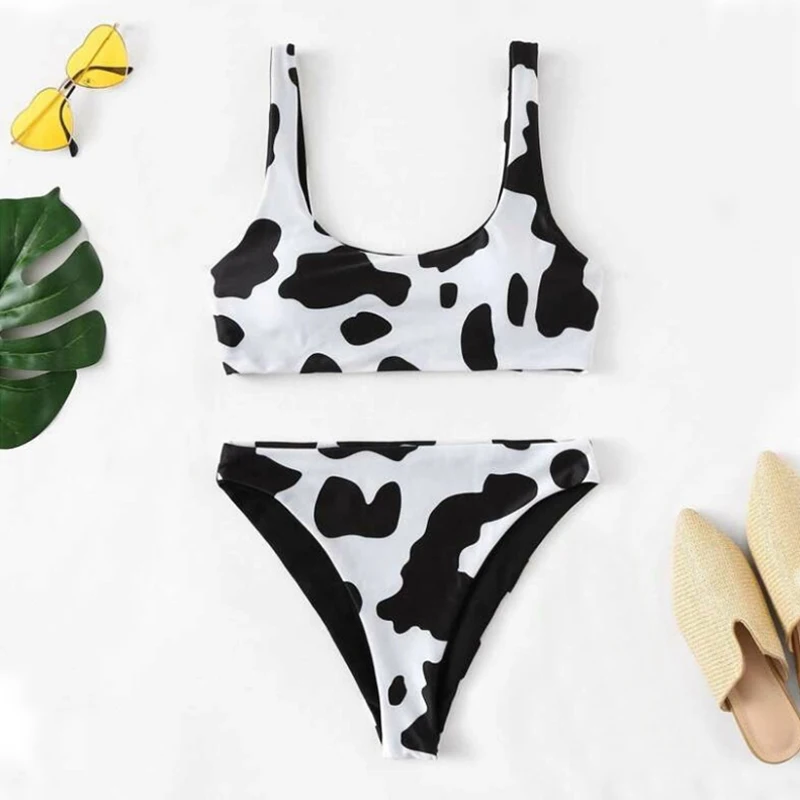 New Cow Print bra Swimwear Sexy Split Bikini Women summer Beach | Спорт и развлечения