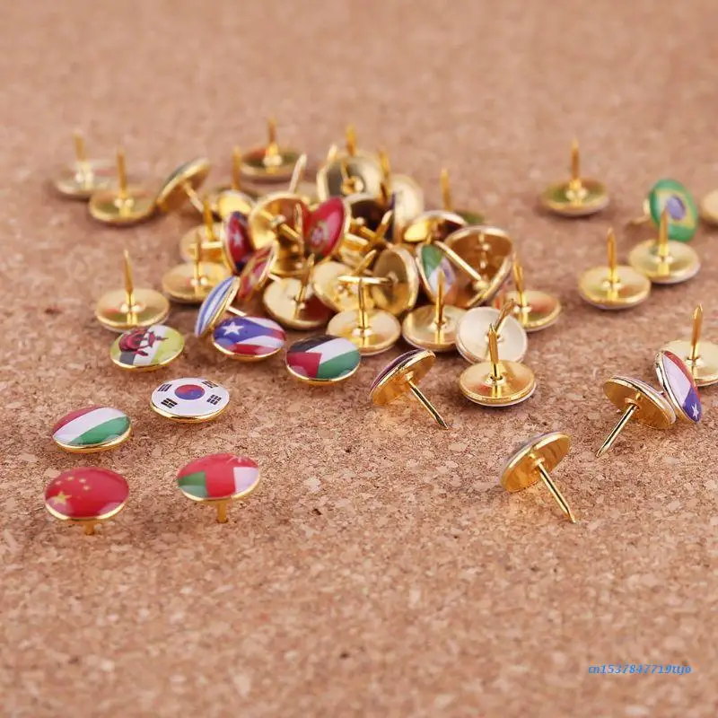 

583D 100pcs/box Map Tacks National Flag Glue Thumbtack Push Pins Notice Board Markers