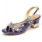 Летние Павлин со стразами на толстом каблуке; Сандалии с украшениями разноцветные стразы женские туфли-лодочки пикантные женские туфли класса люкс с прямым валиковым швом; Свадебные туфли D0037