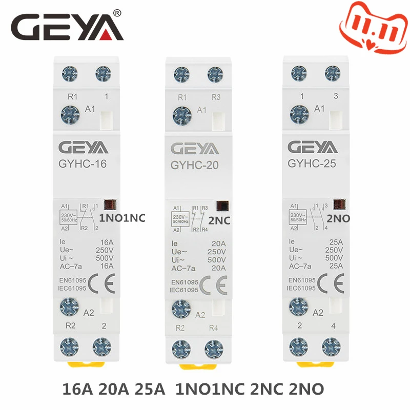 

Din Rail Type AC Contactor 2P 16A 20A 25A 2NC 2NO 1NO1NC 50/60Hz Automatic Household Contactor
