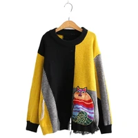 womens hit color matching knitted sweater girl harajuku knitted warm sweet sweaters loose pullover 2010649