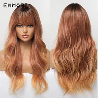 emmor ombre brown to ginger wigs natural blond wavy hair wig for women cosplay synthetic orange brown daily wigs with bangs