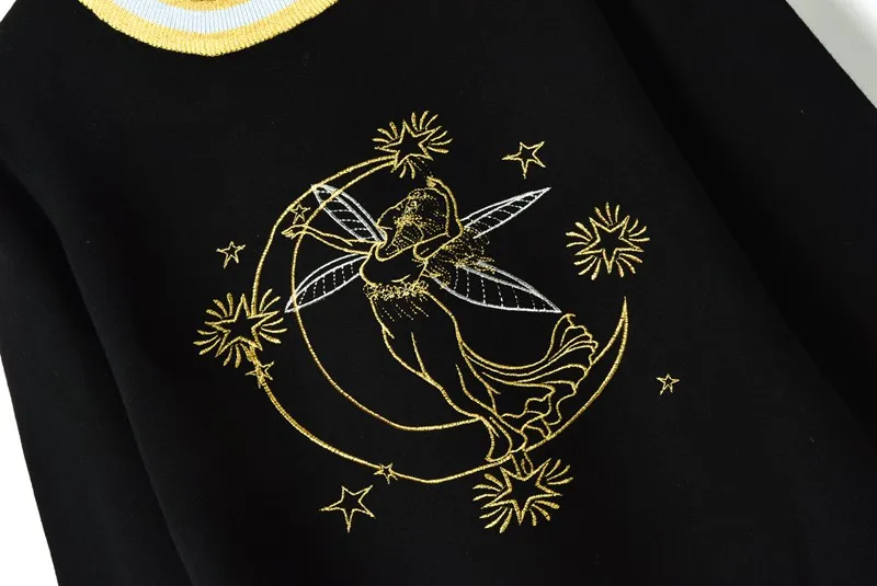 Женский вязаный свитер с люрексом Черный Повседневный пуловер вышивкой в виде