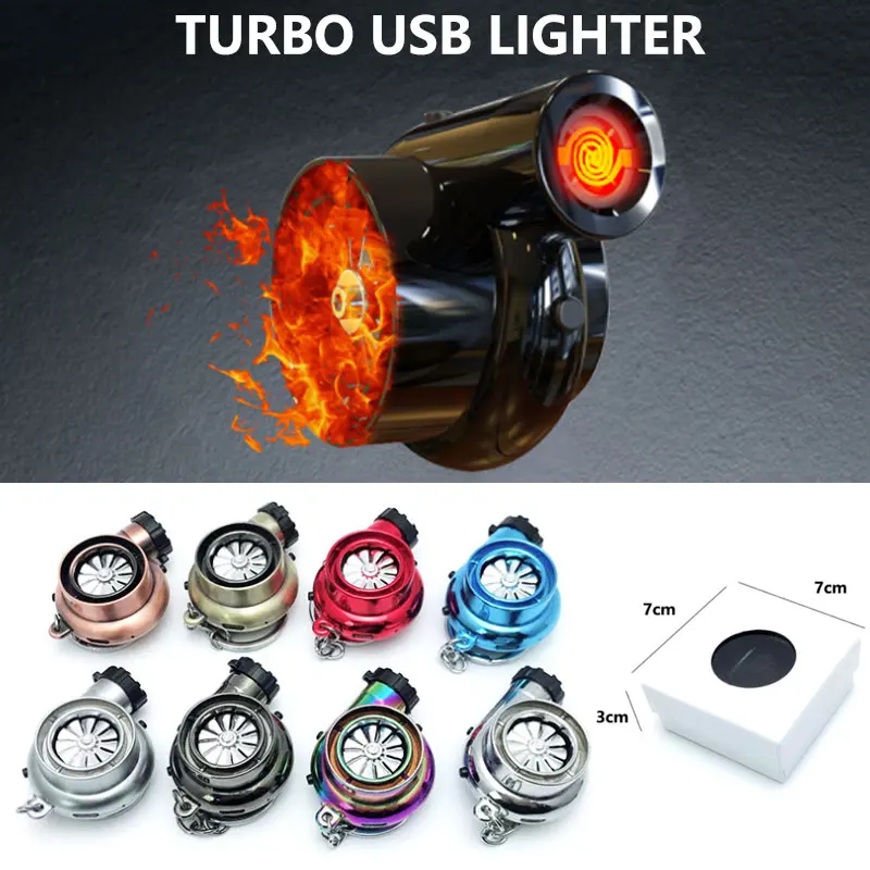 EDC Outdoor Turbine Lighter Turbo Cigarette Lighter USB Charging Keychain Metal Car Keychain Pendant Car Modified Creative Gifts