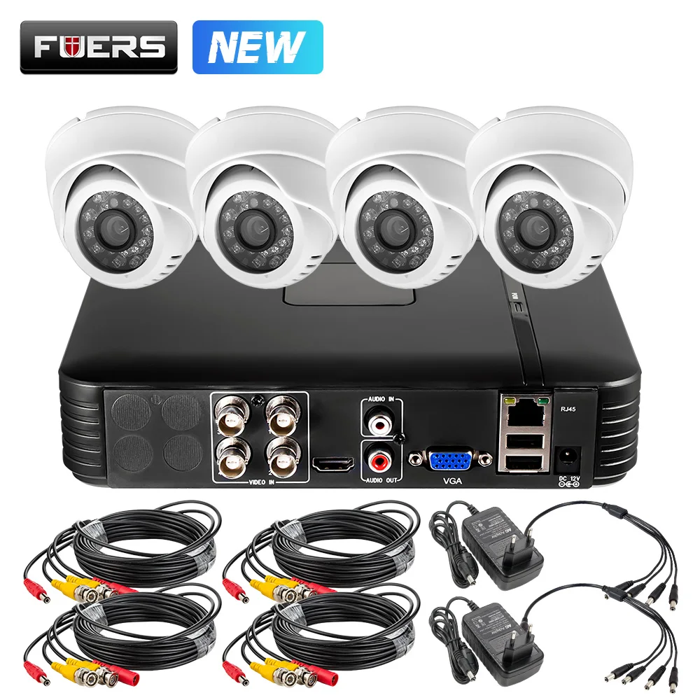 FUERS 4CH CCTV система 720p камера безопасности в помещении DVR комплект День/Ночь