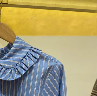 

Women Shirt 2020 Spring and Summer New Temperament Simple Ruffled Striped Cuff Long-sleeved Shirt Women