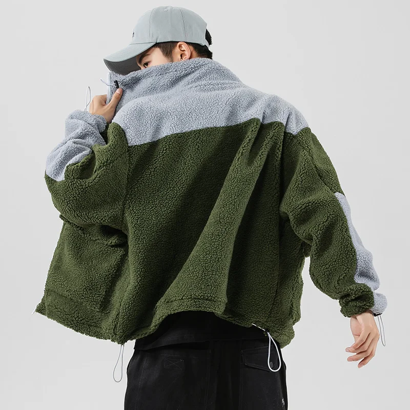 

Mens Sweatshirts Men 2020 Winter Fashion Fleece Korea Style Patchwork Oversized Sweatshirt Coat Loose Casual Streetwear For Men