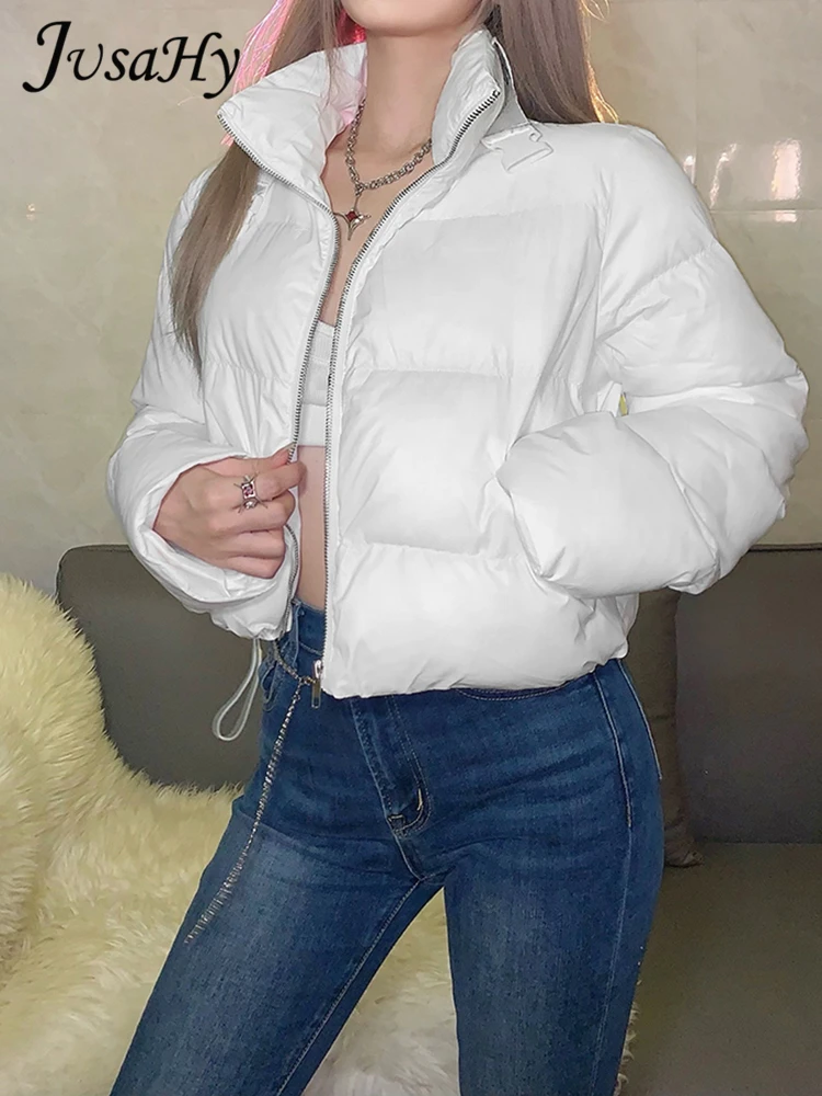 

JuSaHy Fashion Winter Solid Coat for Women Casual Warm Body Turtleneck Cotton-Padded Thick Jacket Streetwear Female Clothings