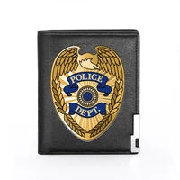 high quality police dept men women leather wallet billfold slim credit cardid holders inserts money bag male short purses