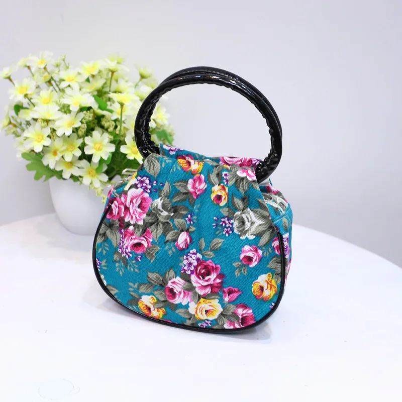 

New Women's Casual Canvas Small Round Bag Flowers Printing Shopping Bag Lady Handbag Eco Reusable Large Tote Shopper Bags