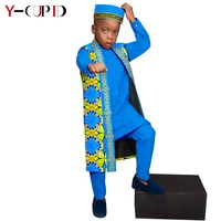 african clothes for kids boys outfits 4 pieces sets print tee pants long vest cap bazin african children clothing y214003