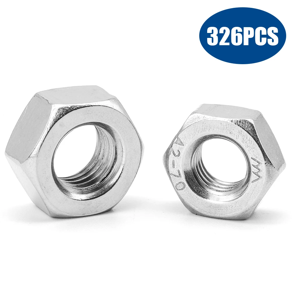 

YCDC 304, нержавеющая сталь, 326 шт., стандартная Шестигранная гайка, фиксирующая гайка, болт, гайки в ассортименте, шестигранные, стандартный сам...