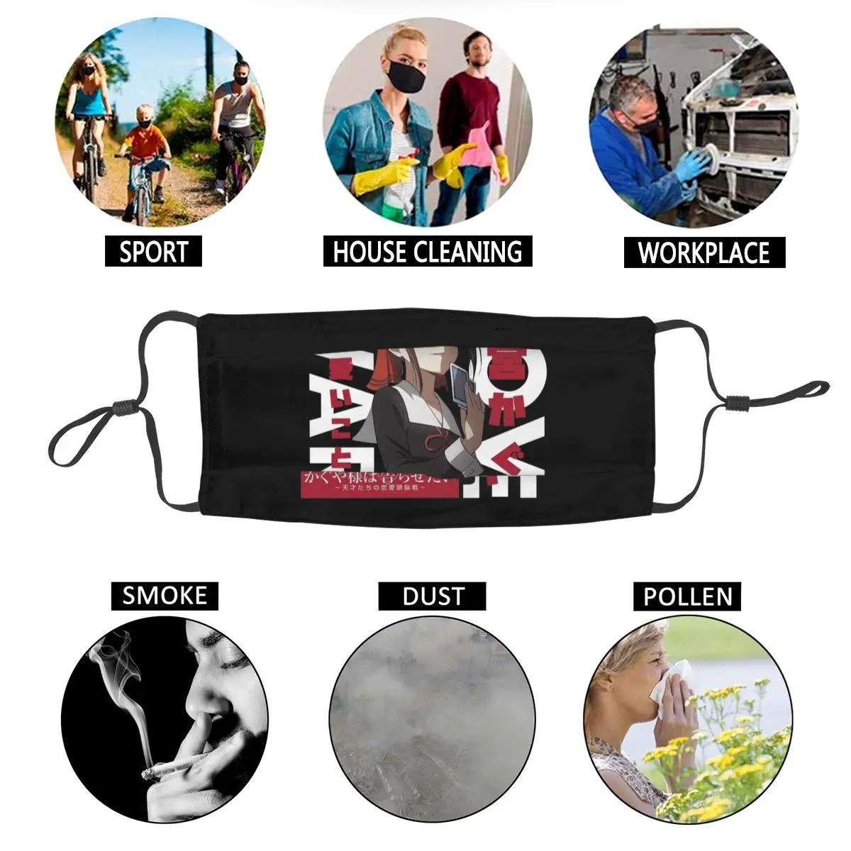 

Graphic Love Is War Kaguya Shinomiya 3D Print Reusable Mask High Quality Windproof