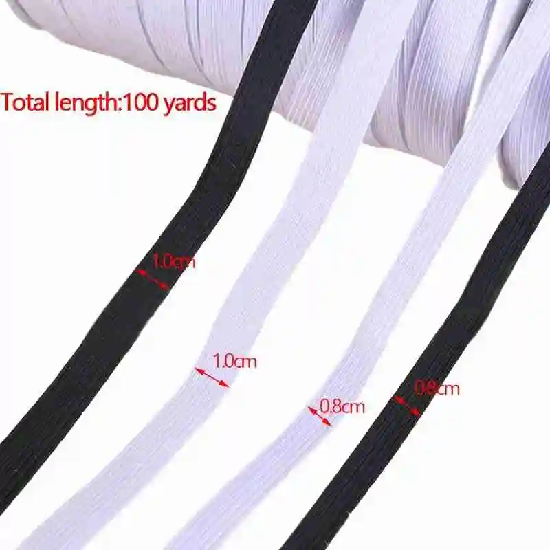 

100 Yards 0.8cm/1.0cm White Black High Elastic Band Sewing Elastic Band Flat Rubber Band Waist Band Stretch Rope Elastic Ribbon