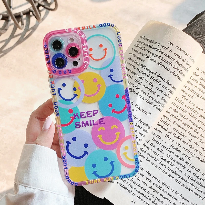 Cute Colorful Flowers Smile Clear Phone Case For iPhone 14 Pro Max 13 12 11 X XS XR 7 8 Plus Transparent Soft Shockproof Cover