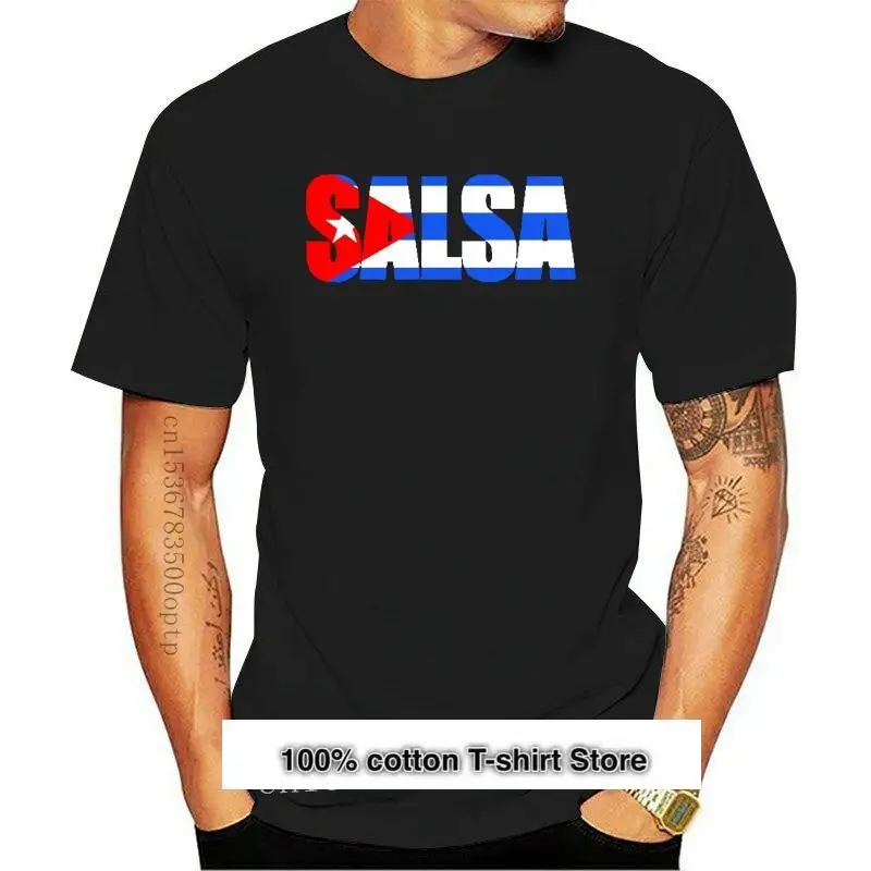 

Camiseta con eslogan # Salsa Cuba para hombre, camisa clásica de manga corta con cuello redondo, Pop Top