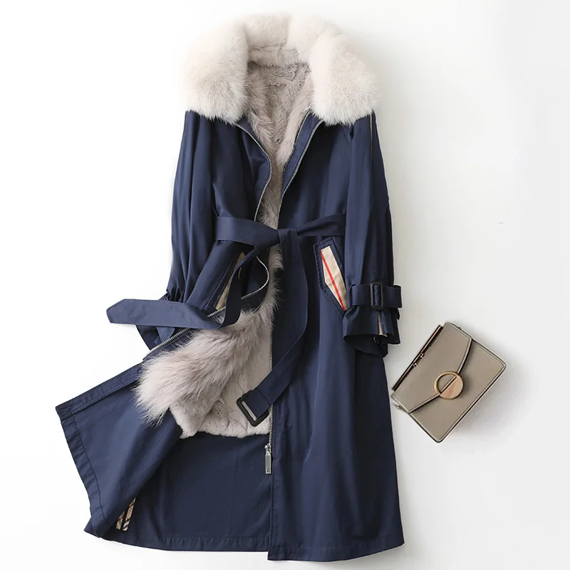 

SHZQ 2021 Winter New Long Fox Hair Collar Rabbit Hair Inner Bladder School Overcomes the Out of Season New Fur Coat