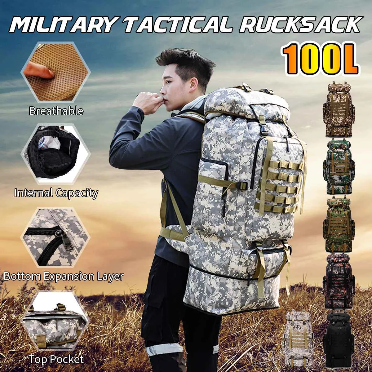 

Рюкзак мужской военный, 100 л, для походов и альпинизма