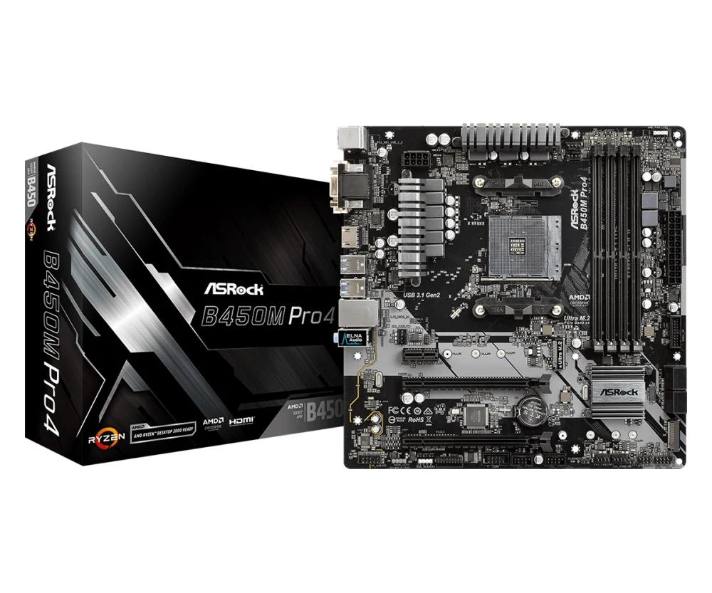 Плата материнская Asrock B450M PRO4 AM4 AMD B450 mATX BOX | Компьютеры и офис