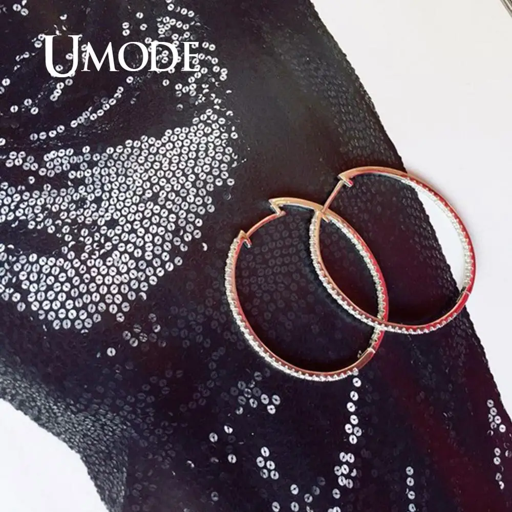 UMODE, белые золотые большие круглые серьги, серьги-кольца для женщин и девочек, обручи, CZ серьги, модные роскошные ювелирные изделия, аксессуары UE0357