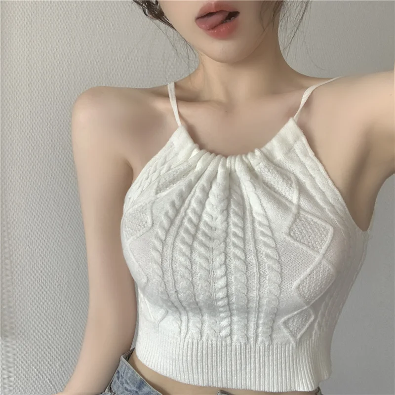 Женский Летний жилет на бретелях белый пикантный без рукавов с открытой спиной