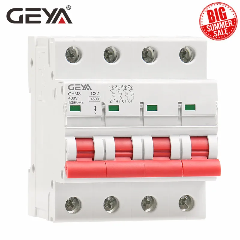GEYA GYM8 4 полюс минивключатель 6A 63A din рейку переменного тока выключатель с вкл/выкл