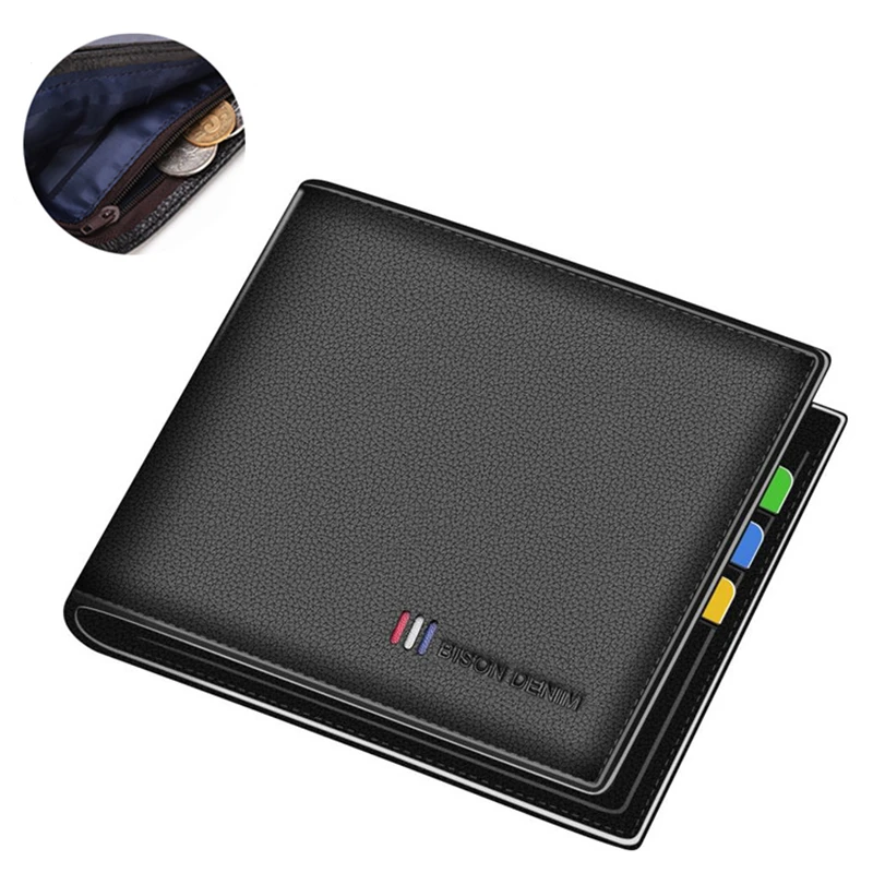 N4475 Black BISON DENIM Cow Leather Wallet Men Fashion Bifold Card Holder Wallet Male Short Standard Purse High Quality N4475 - Цвет: N4475 Black