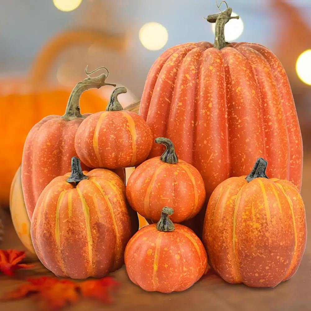 

7pcs Artificial Pumpkin Mold White Yellow Halloween Thanksgiving Autumn Harvest Pumpkin Props For Home Halloween Decoration