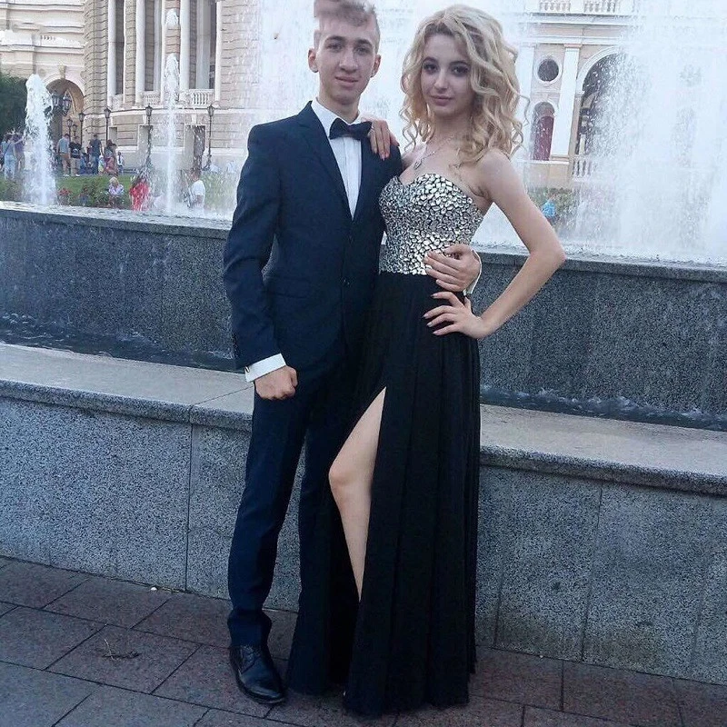 

Crystal Prom Dresses 2020 Sweetheart Beaded A-Line Chiffon Side Split Evening Party Gowns for Graduation 2020