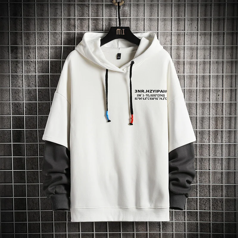 

Men Casual Sweatshirts Hoodie Harajuku Vintage Painted Style Splicing Hip Hop Creativity Streetwear Male 2021 Cotton Men Hoodies