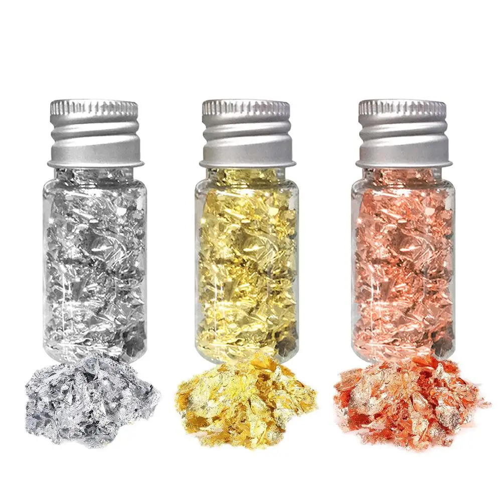 

3 Bottles Gilding Flakes Not Easy To Fade Metallic Foil Flakes Nail Art Imitation Gold/Sliver/Copper Foil Art Craft Paper
