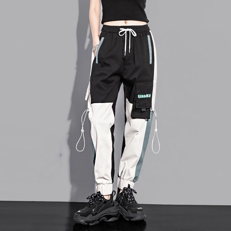 

Брюки-карго женские с завышенной талией, уличная одежда, свободные спортивные штаны, зимние брюки с лентами в Корейском стиле