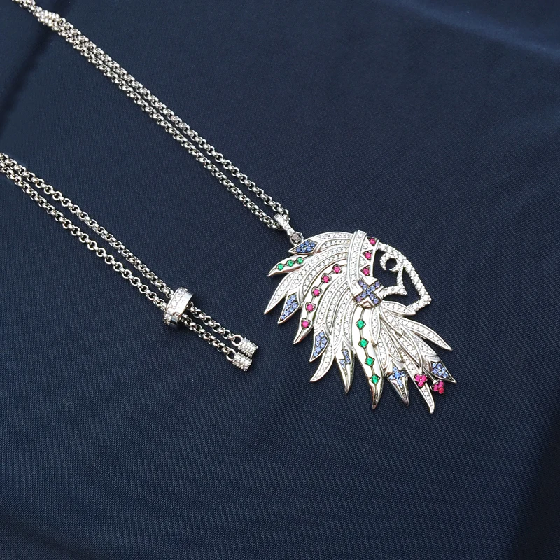 

S925 sterling silver new Indian necklace female multi-tribal style French light luxury mid-length sweater chain