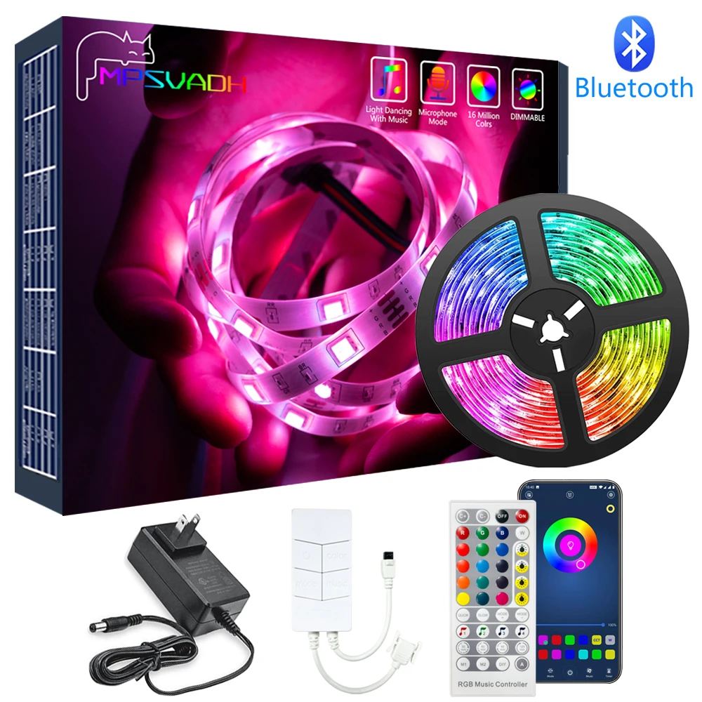 

Bluetooth Светодиодная лента 5-40 м RGB 5050 SMD гибкая лента DC24V TV компьютер спальня для дома Рождественский пульт дистанционного управления + адаптер