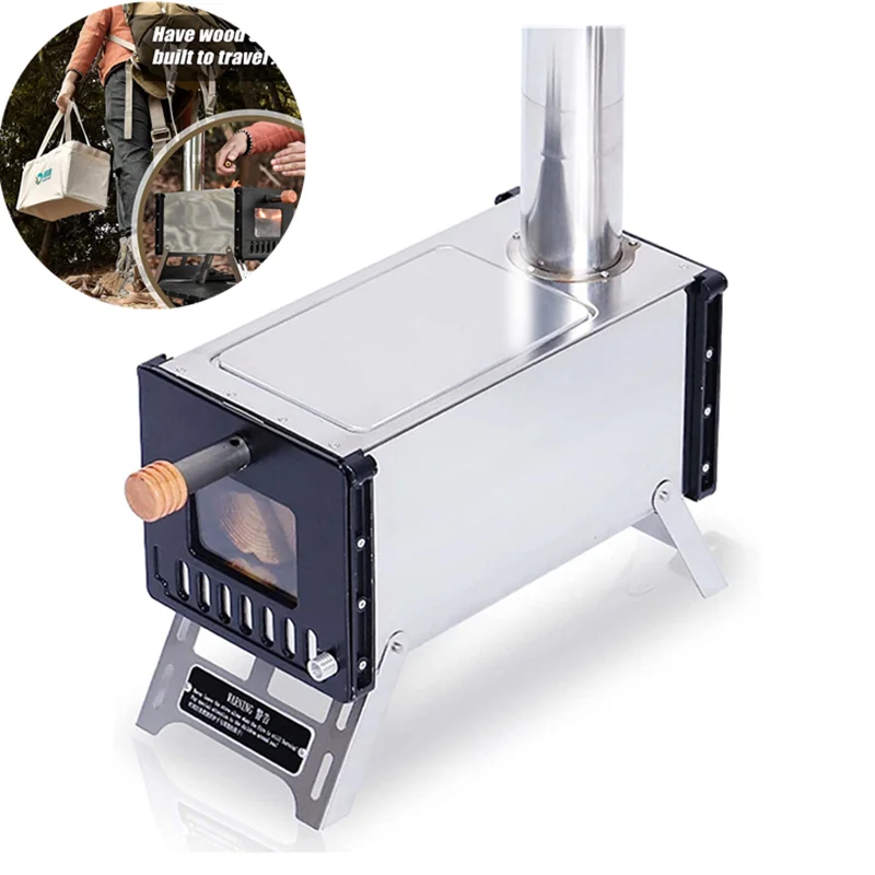 

Latest Camping Wood Stove Outdoor For Picnic BBQ Double Glass Window Retractable Chimney Tent Heating Equipment Stainlesss Oven