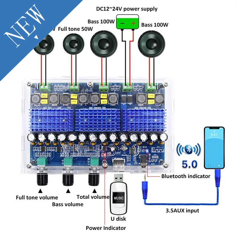 Плата цифрового усилителя мощности TDA3116D2 4 канальная совместимая с Bluetooth 5 0 2*50 Вт +