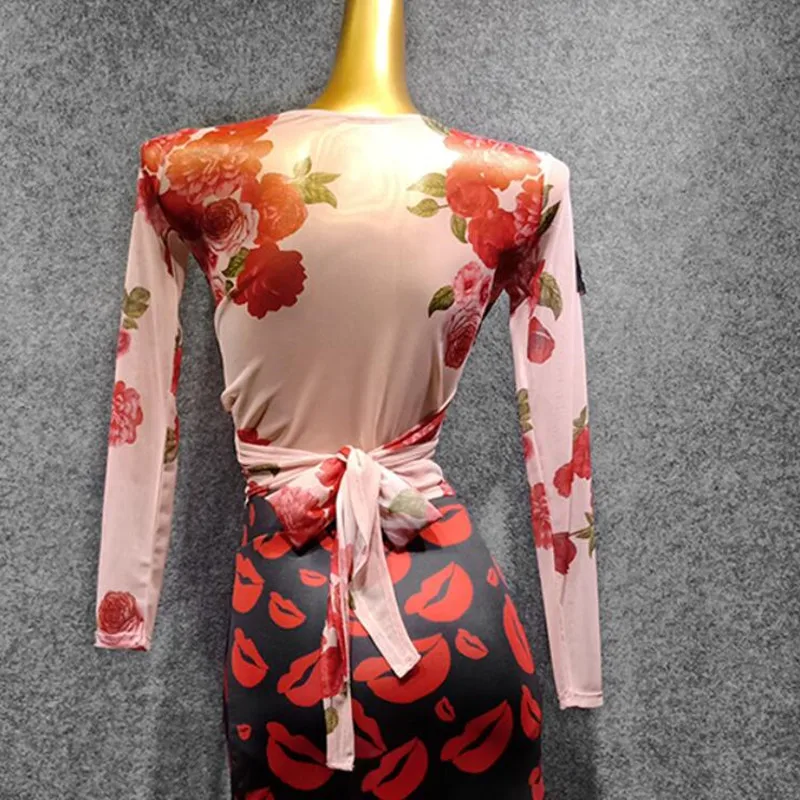 Топ для латиноамериканских танцев с принтом костюм танца на шесте Женская Одежда