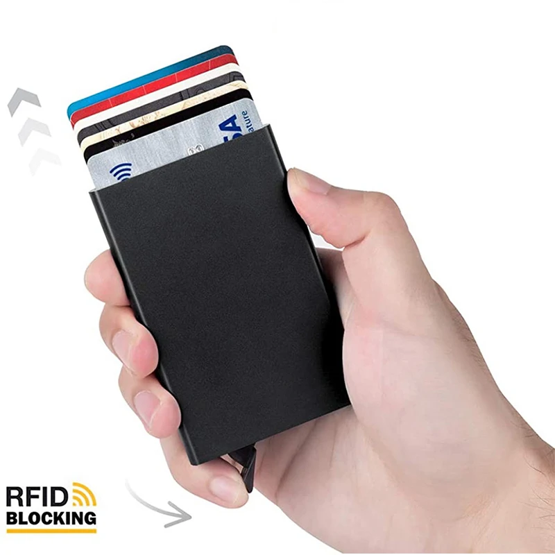 

De acero inoxidable de calidad tarjeta de credito titular hombres Slim Anti proteger viajes tarjetero ID mujeres Rfid cartera