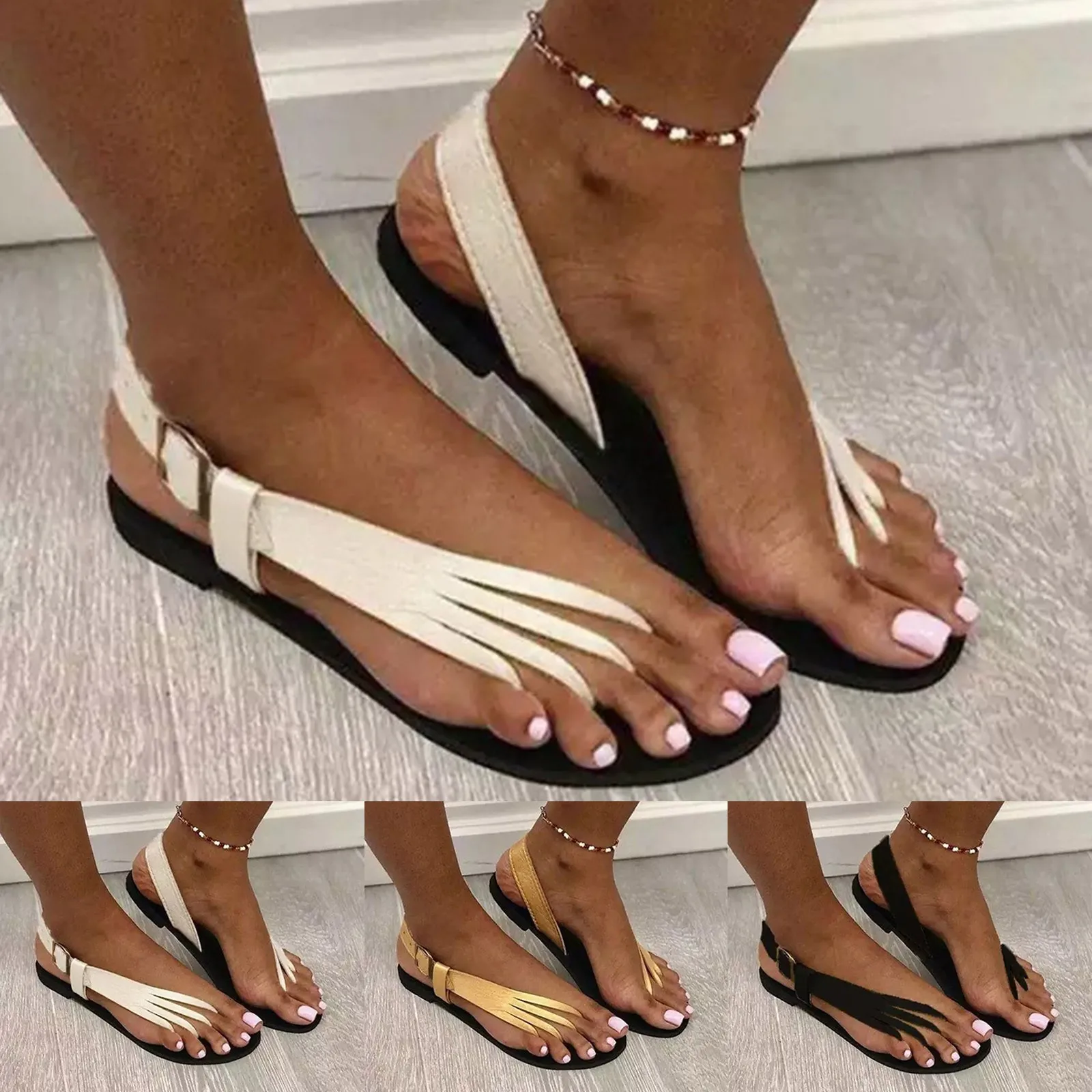 

Women Sandals Flats Sandals Slippers Retro Women Casual Summer Shoes Women Peep Toe Buckle Strap Sandals Plus Size