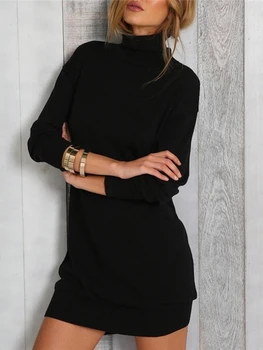 Black Long Sleeve Dress - Ribbed Mini Dress - Bodycon Mini Dress