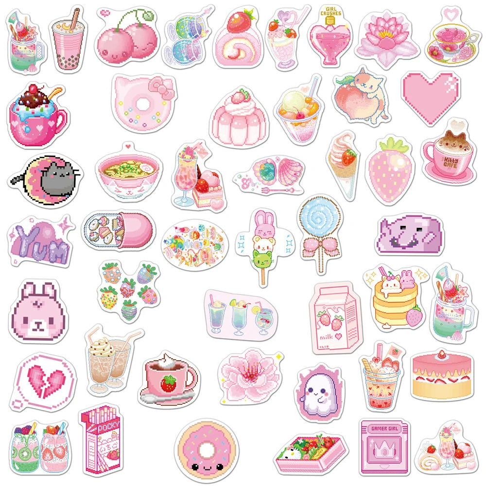 10/30/50 Uds INS estilo Rosa Pixel de dibujos animados pegatinas bicicleta DIY equipaje de viaje port&aacute;til Graffiti etiqueta engomada impermeable ni&ntilde;o pegatina de juguete-5