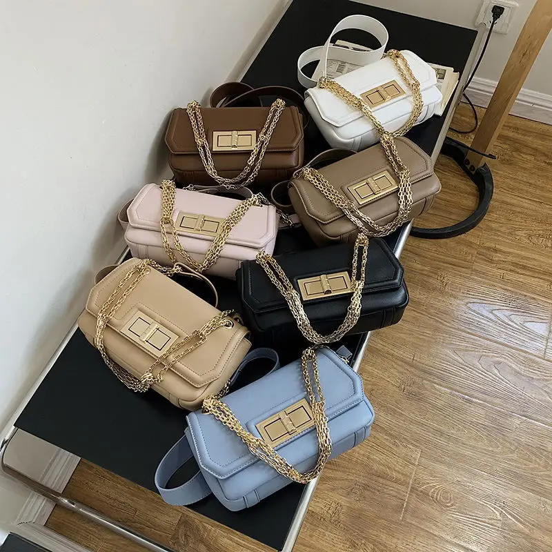 

2021 Women New Famous Luxury Brand Designer Shoulder Bag High Quality Fashion Trend Metal Chain Leather Square Classic Handbag