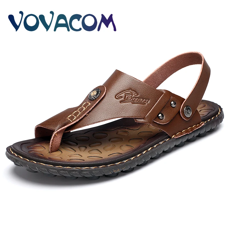 Мужские кожаные шлепанцы пляжные сандалии повседневная обувь Мокасины летние 38