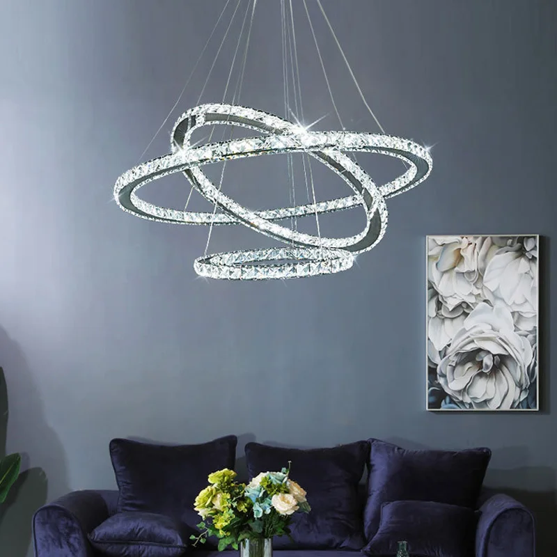 Candelabros de cristal LED circulares para comedor y sala de estar, lámpara colgante de techo moderna con aplicación regulable, Lustres para dormitorio