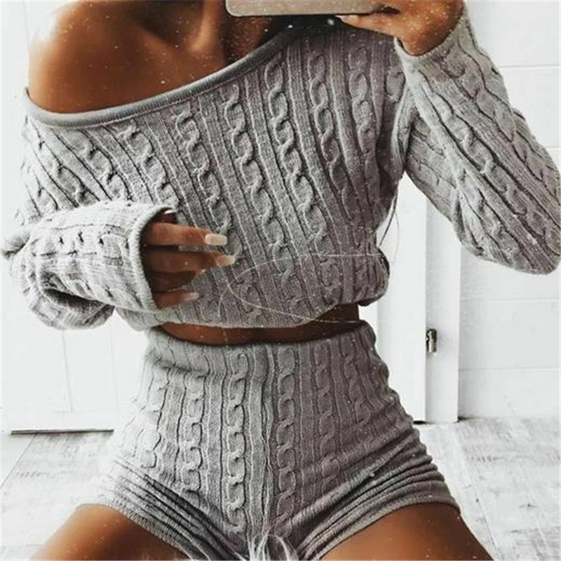 Женский трикотажный костюм из двух предметов укороченный Топ с длинным рукавом и