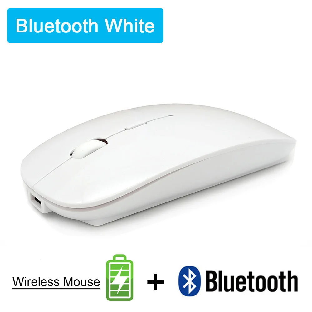 Bluetooth White Bluetooth Бесшумная беспроводная мышь перезаряжаемая Встроенная батарея 2,4 ГГц USB компьютерная мышь для ПК ноутбука - Цвет: Bluetooth White