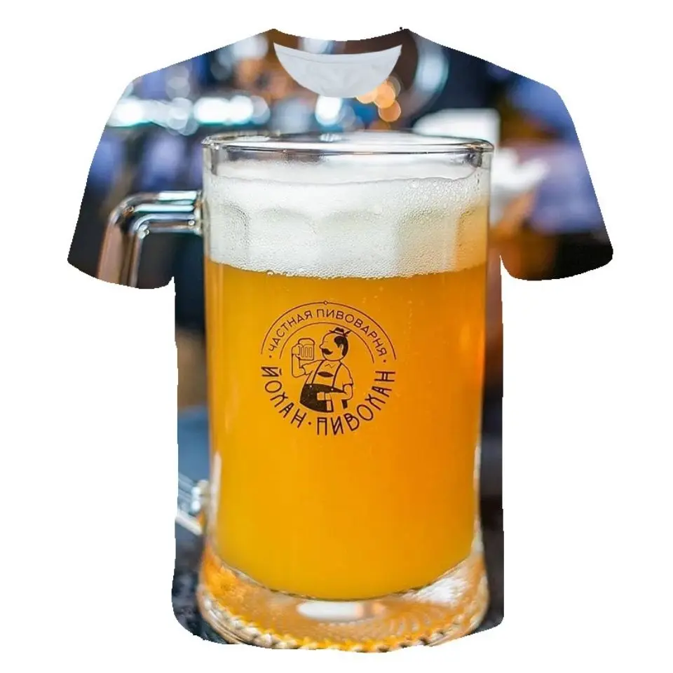 

2021 summer new style creative mixed cocktail pattern 3d printing round neck short sleeve personality trend male T-shirt