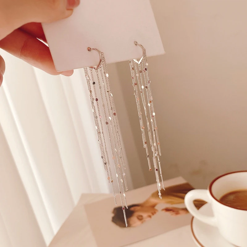 

Women Elegant Tassel Earrings Fashion Heart Shape Hoop Temperament Hoop Earrings Korean Sterling Silver Needle Long Earrings