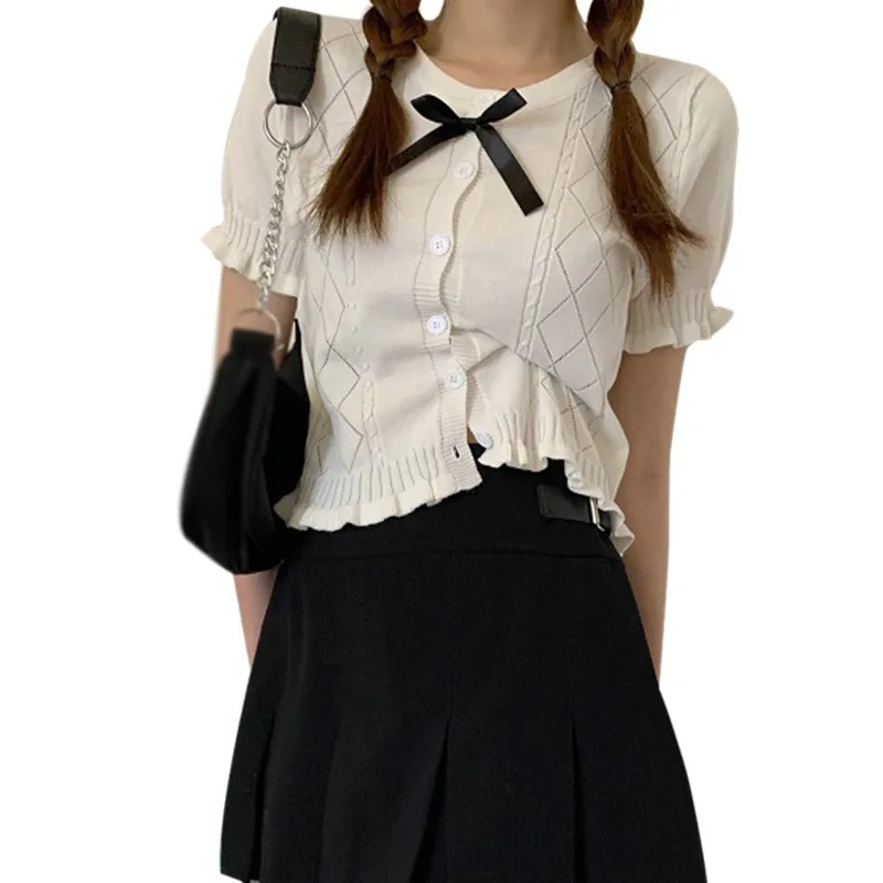 

Summer Korean Style Fashion Comfortable Sweet Hollow Short Style Short-Sleeved Knitted Top