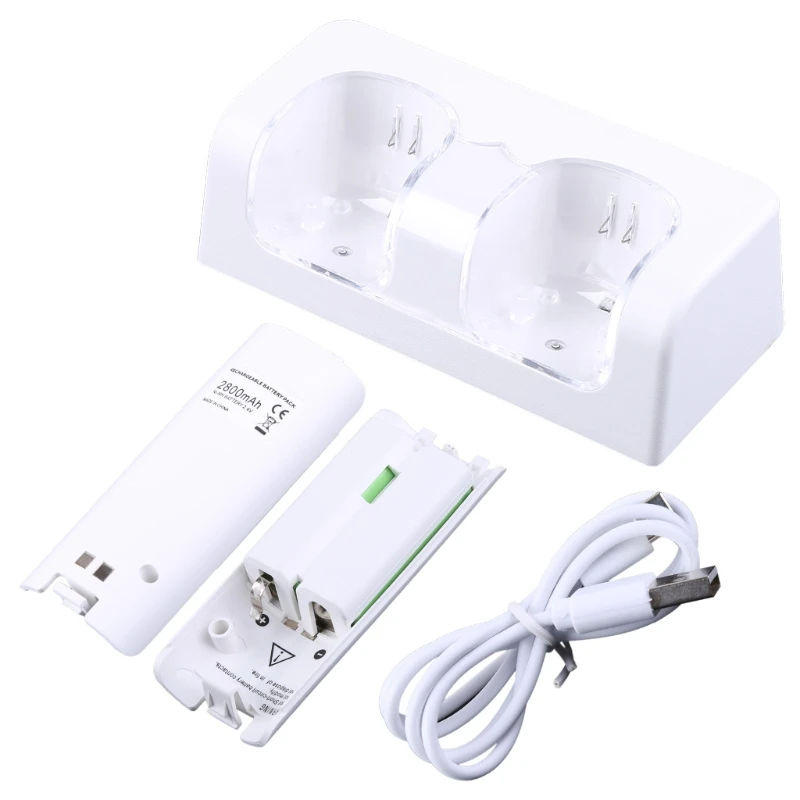 

Remote Controller Dual Charging Dock Station+ 2 Batteries for Wii Gamepad, Charger with LED Light indicator